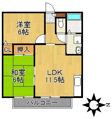 久留米市大善寺町宮本のアパートの間取り
