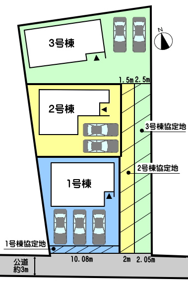 碧南市坂口町の区画図|1号棟　並列駐車3台