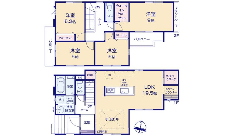 東広島市西条町助実字浄福寺　新築一戸建ての間取り