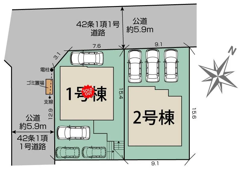 枚方市香里ケ丘8丁目　1号棟の区画図