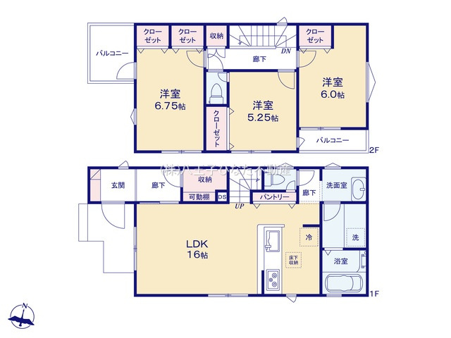 『八王子市新築戸建て』八王子市北野町537-6【仲介手数料無料】　６期の間取り|～仲介手数料無料☆八王子ひなた不動産～八王子市北野町　新築戸建て