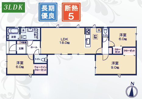 【間取り】 | 焼津市下小田中町第1期　新築戸建　7号棟 | 使い勝手の良い3LDK♪お子様の成長に合わせて使うお部屋を選べます♪