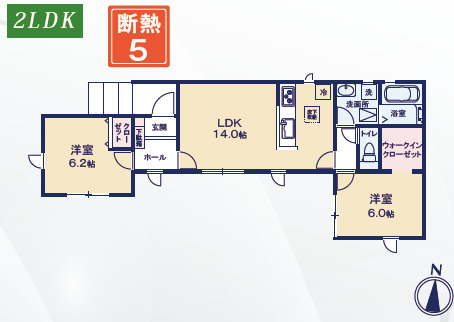 【間取り】 | 焼津市下小田中町第1期　新築戸建　8号棟 | 使い勝手の良い2LDK♪お子様の成長に合わせて使うお部屋を選べます♪