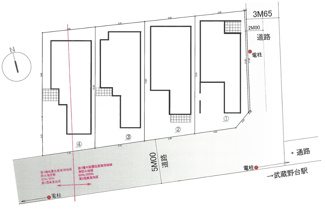 【土地図＋建物プラン例】 | 【仲介手数料無料！！】府中市白糸台4丁目　建築条件付き売地（全４区画）No3区画　3990万円