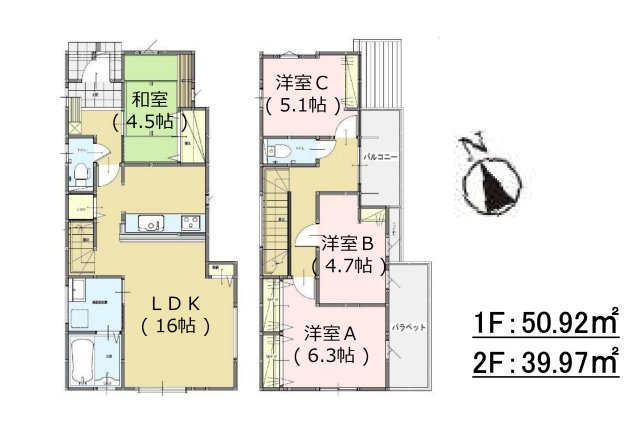 福岡市南区長住1丁目第2-4棟（4号棟）の間取り|全居室収納付きで便利です。