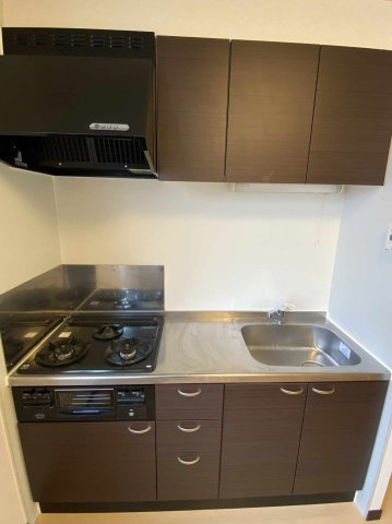 レオネクストアヴニールのキッチン|3口ガスコンロ（グリル付）　収納スペースも豊富にあります。