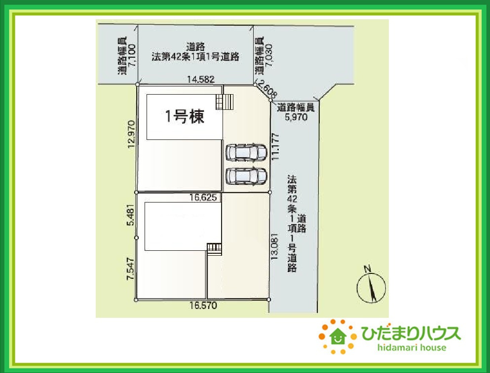 高萩市高萩第3　新築戸建　1号棟の区画図|駐車場2台止められます(^^♪