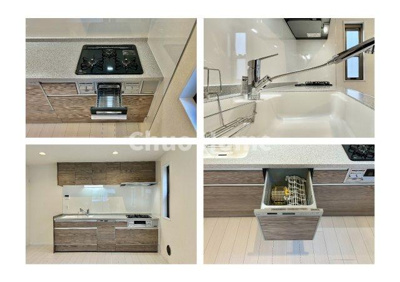 【キッチン】 | 葛飾区東四つ木2丁目中古住宅 | 【システムキッチン】ワイドで収納豊富な使い勝手の良いシステムキッチンには、食洗器や伸縮タイプのキッチン水栓、三ツ口コンロ・魚焼きグリルなどの便利な設備が標準完備されています。