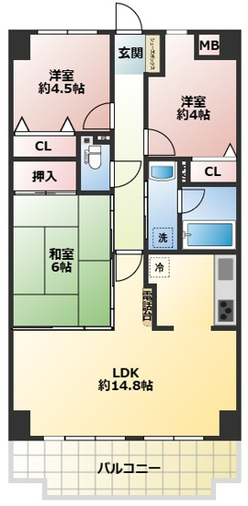 【間取り】 | ライオンズマンション明石江井ヶ島 | 3LDK