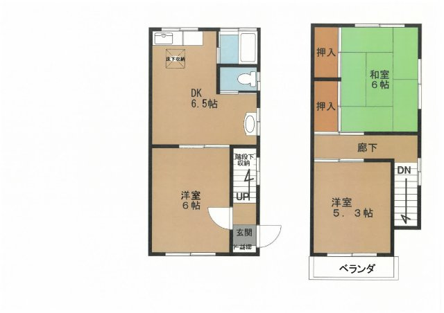 荒井荘　メゾネットAの間取り