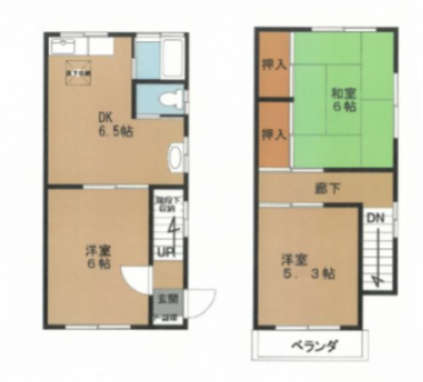 荒井荘　メゾネットAの間取り