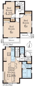 【間取り】 | 【仲介手数料無料！！】多摩市一ノ宮4丁目　新築戸建て（全4棟）1号棟　5890万円 | 1号棟間取図