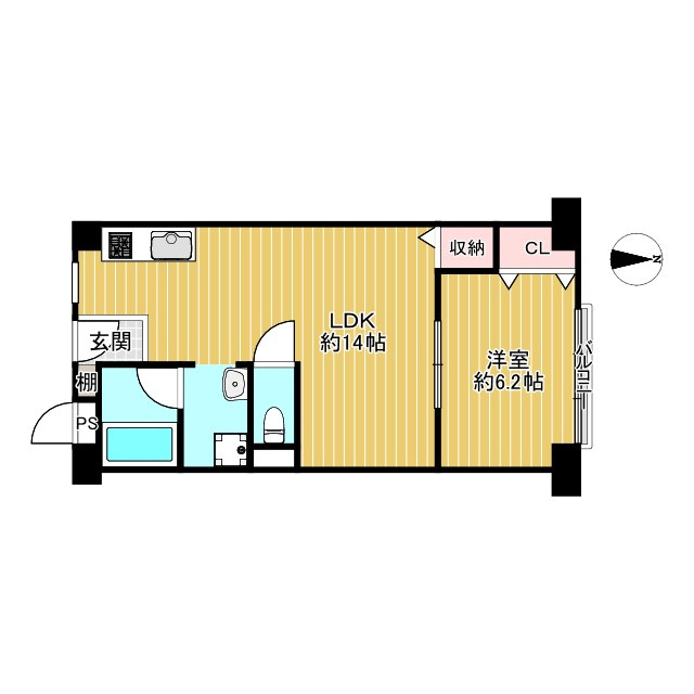 シャルマンコーポ野江第一期の間取り|1LDK　専有面積約42.3平米
