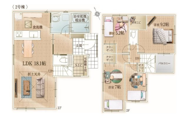 太宰府市朱雀4丁目第4-2棟（2号棟）　の間取り|全居室収納付きで便利です。