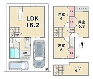 【参考プラン】 | 右京区山ノ内苗町　建築条件付 | 《参考プランA》建物価格：1999万円　延床面積：88.5平米（1F:44.96平米　2F:43.54平米）