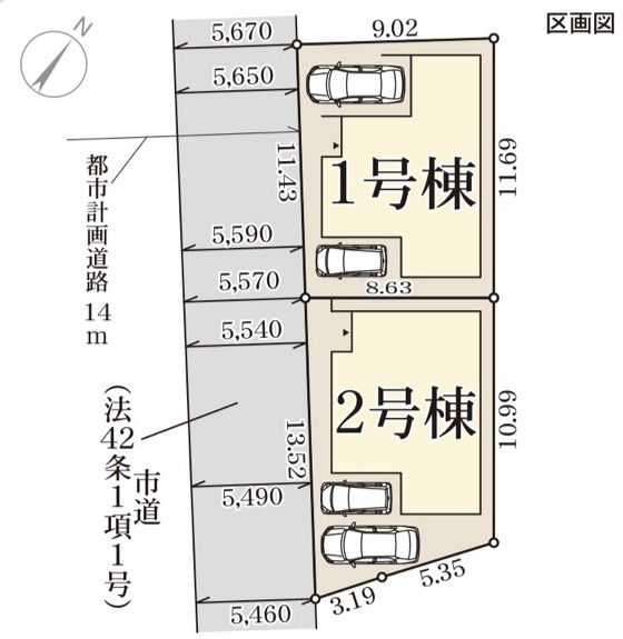 泉佐野市鶴原８期１号棟の区画図