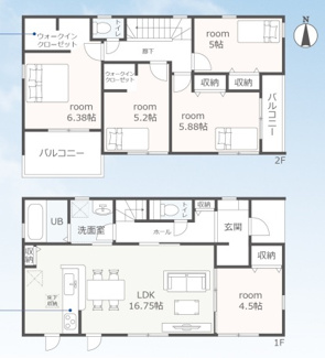 【間取り】 | 岐阜市前一色新築建売限定1邸！ゆとりの広さの5LDK＋WIC！お車並列3台可能！長期優良住宅！ | 岐阜市前一色新築建売限定1邸！ゆとりの広さの5LDK＋WIC！お車並列3台可能！長期優良住宅！