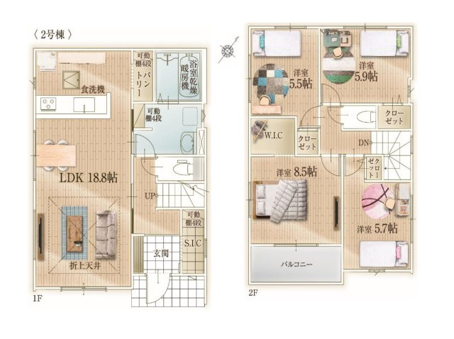 福津市若木台1丁目第2-2棟（2号棟）の間取り
