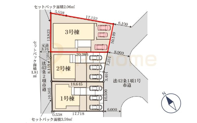 小美玉市希望ヶ丘1期　新築戸建て　3号棟の区画図|大きなお買い物だからこそ、メリット・デメリットを伝えさせて頂きます。
R-homeにお任せください♪