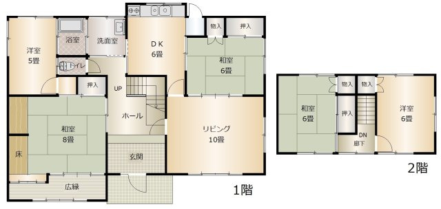岡山市北区佐山 中古住宅の間取り|◆間取りは6DK。1階北西側洋室5畳は増築部分です。