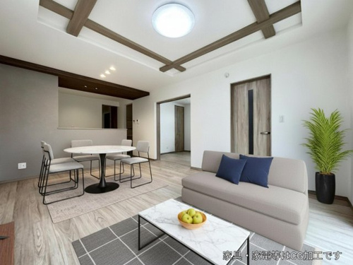 【居間・リビング】 | 【LDK　CG家具設置イメージ】
※画像に含まれる家具家電はCGで作成されたイメージです。実際の物件には付帯しません。