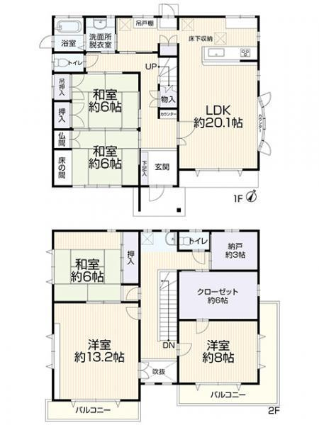 日進市岩崎町阿良池　中古戸建の間取り|5SLDK、土地面積:189.85㎡、建物面積:170.20㎡