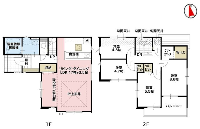 所沢市東狭山ケ丘3丁目・全5棟　新築一戸建　1号棟の間取り|【全5棟・1号棟】収納スペース豊富な4LDKの間取りです。