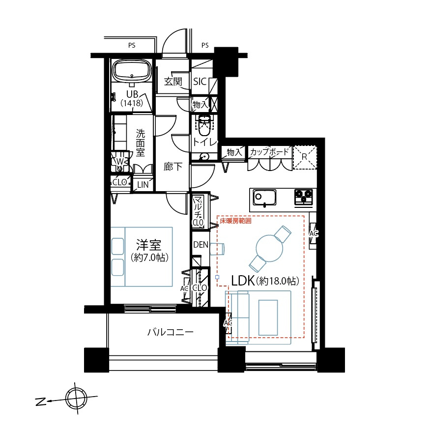 1LDK、専有面積：60.89平米、バルコニー面積：6.02平米　
※図面と現状が相違する場合は、現状を優先とします。
※家具、小物は販売価格に含まれておりません。