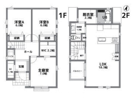 座間市立野台２丁目　新築戸建の間取り