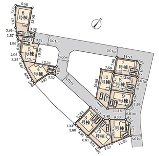 【区画図】 | 大和市福田  6号棟 第2 | 6号棟　開発分譲地内　北東側約6m公道　旗竿地（間口約3.0m）　駐車2台（車種によります）　敷地面積44.5坪（路地状部分含む）