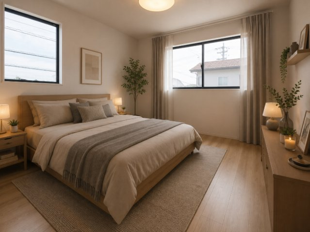 売新築戸建　焼津市五ケ堀之内の居間・リビング|家具、装飾品はAIを使用した加工によるものです