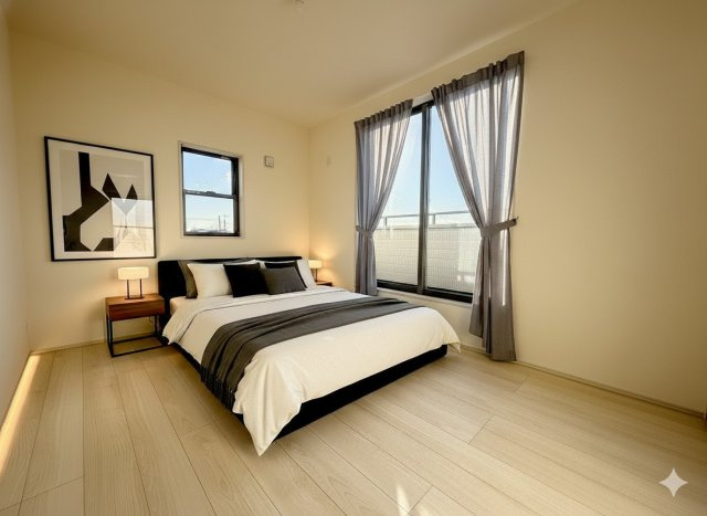 三郷市幸房　新築戸建　全1棟の寝室|現況の物件写真にCGによる画像処理を行っています。家具、家電、小物、カーテン等はイメージはCGです。