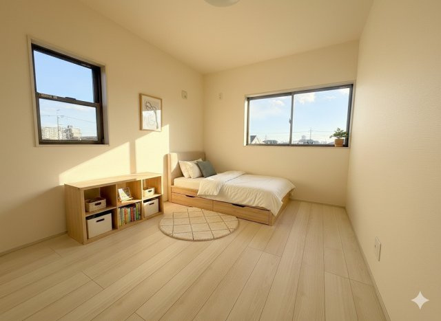 三郷市幸房　新築戸建　全1棟の子供部屋|現況の物件写真にCGによる画像処理を行っています。家具、家電、小物、カーテン等はイメージはCGです。