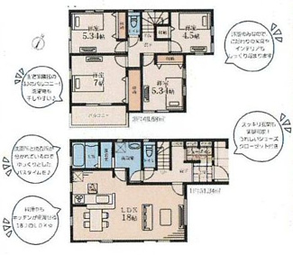 【間取り】 | 大和市福田  8号棟 第2 | 都市ガス　1階掃き出し窓シャッター付　南東向きバルコニー　浴室乾燥機+窓　全居室収納　SIC　LDK18帖