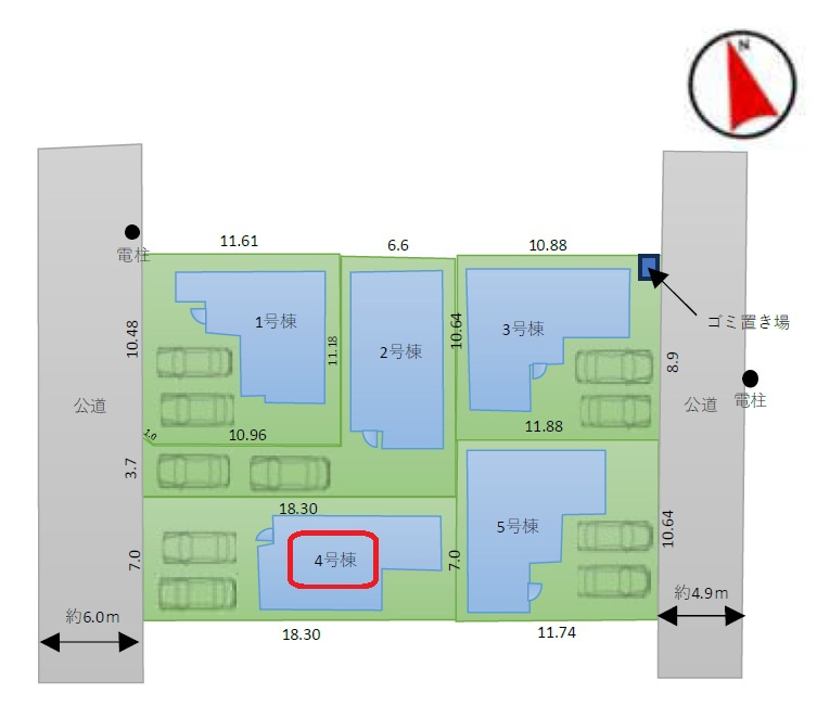 所沢市東狭山ケ丘3丁目・全5棟　新築一戸建　4号棟の区画図|【全5棟・4号棟】カースペース並列2台。