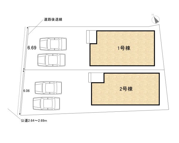 高浜市呉竹町7丁目　新築分譲住宅＜1号棟＞の区画図|駐車場並列２台可能