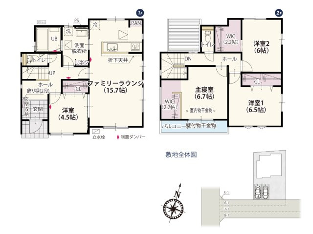 【間取り】 | 1階の2WAYの洋室はLDKを通らずに利用できるので客間としても使えます！2階は2ヶ所のウォークインクローゼットを設けることでたっぷり収納できてお部屋を広く使えます♪
