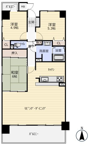 藤和神田町ハイタウンの間取り|79.01㎡　南西角部屋