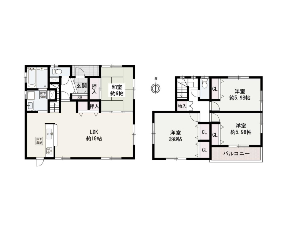阪南市桃の木台７丁目　中古戸建の間取り|土地61.56坪　建物32.43坪　平成22年10月築　車３台駐車可