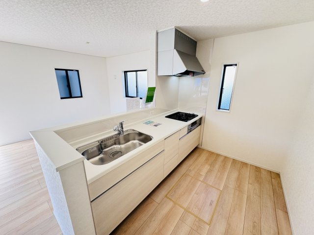 葛飾区水元４丁目新築戸建【水元小学校：5分】のキッチン|広々システムキッチン・シンクの水栓には浄水器がついてます！