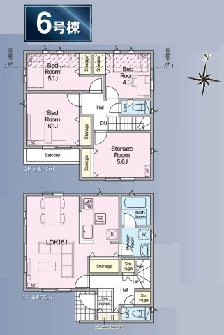 葛飾区水元４丁目新築戸建【水元小学校：5分】の間取り|6号棟：3LDK+S