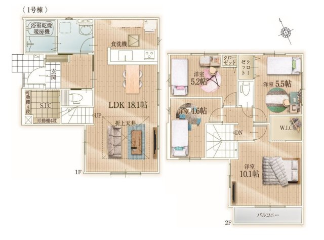 太宰府市朱雀4丁目第4-2棟（1号棟）　の間取り|全居室収納付きで便利です。