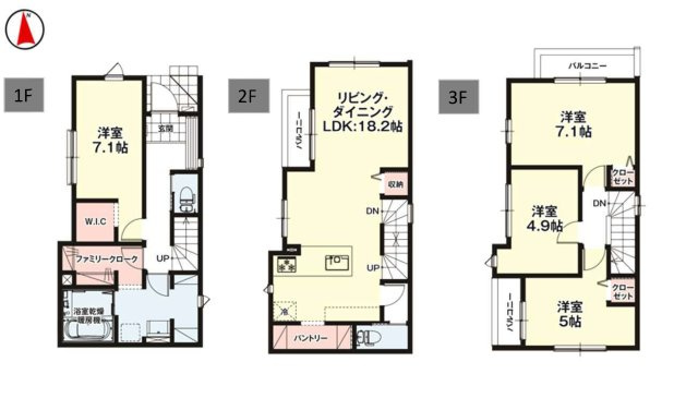 福岡市西区姪の浜1丁目第1-2棟（1号棟）　の間取り|全居室収納付きで便利です。