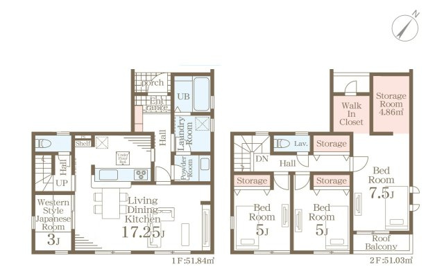 福岡市東区松崎2丁目第1-1棟（1号棟）の間取り|全居室収納付きで便利です。
