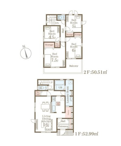 福岡市城南区七隈2丁目第6-2棟（1号棟）の間取り|全居室収納付きで便利です。