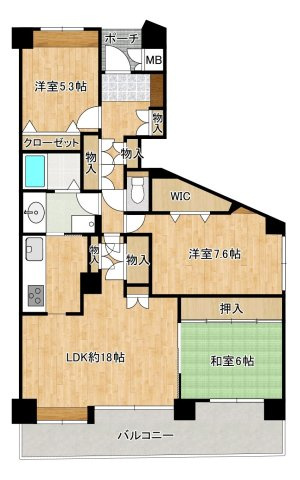 【間取り】 | のむら姪浜ヒルズ | 5月にリフォーム完成しています。収納充実の3LDKで居住スペースは広く使えます