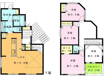 藤沢市大庭   新築戸建   全2棟の間取り|南向き　3LDK