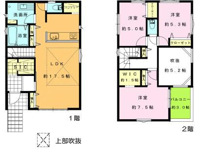 藤沢市大庭   新築戸建   全2棟の間取り|南向き　3LDK