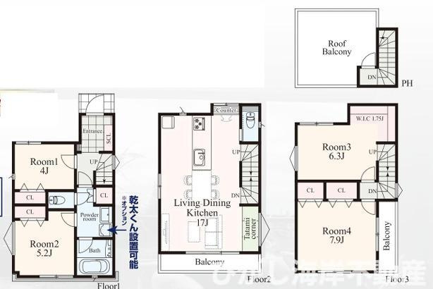 茅ヶ崎市小和田1丁目　新築戸建　全2棟の間取り|南向き　４LDK