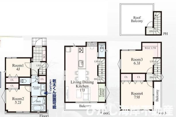 茅ヶ崎市小和田1丁目　新築戸建　全2棟の間取り|南向き　４LDK